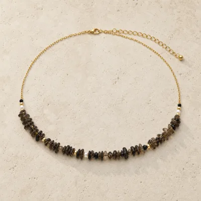 colar dourado pérolas pedras amuletos modelo I Pedras Naturais Fumadas em pedra clara