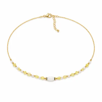 colar dourado com pérolas e contas amarelas, E — Oval Marfim Central, em fundo branco, referencia 85182-03