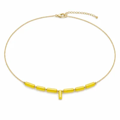 colar dourado com pérolas e contas amarelas, K — Sete Barras Limão, em fundo branco, referencia 85182-03