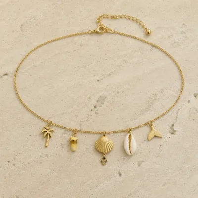 colar dourado com pérolas e contas amarelas, L — Cinco Amuletos Tropicais, em pedra clara de tom quente, referencia 85182-03