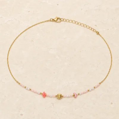 colar dourado rosa 12 modelos opção A Coral Rosa, Esfera e Lua em pedra clara
