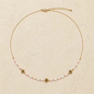 colar dourado rosa 12 modelos opção B Três Esferas Douradas em pedra clara