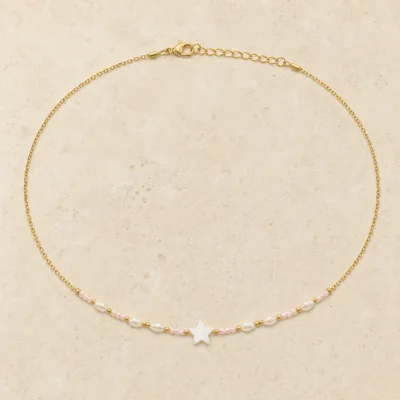 colar dourado rosa 12 modelos opção C Estrela Marfim Central em pedra clara