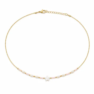 colar dourado rosa 12 modelos opção C Estrela Marfim Central em fundo branco
