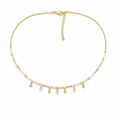 colar dourado rosa 12 modelos opção D Sete Gotas Rosa e Douradas em fundo branco