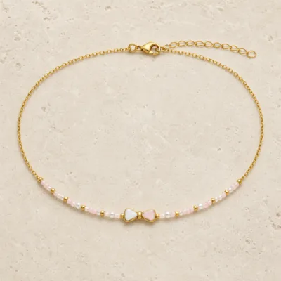 colar dourado rosa 12 modelos opção E Laço Rosa e Marfim em pedra clara