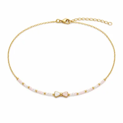 colar dourado rosa 12 modelos opção E Laço Rosa e Marfim em fundo branco