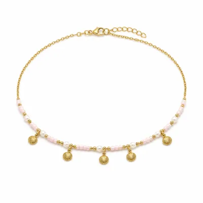 colar dourado rosa 12 modelos opção F Cinco Conchas Douradas em fundo branco