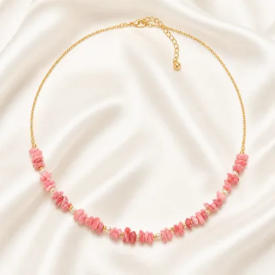 colar dourado rosa 12 modelos opção I Coral Rosa Natural em cetim marfim