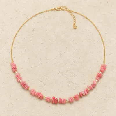 colar dourado rosa 12 modelos opção I Coral Rosa Natural em pedra clara