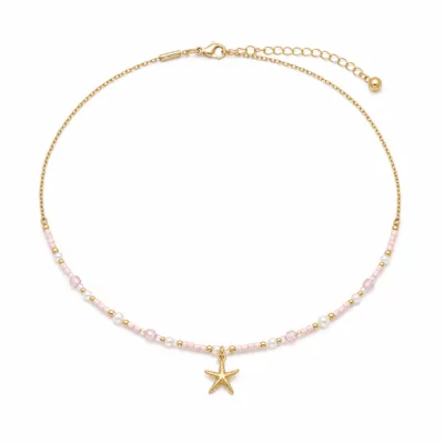 colar dourado rosa 12 modelos opção J Estrela-do-Mar Dourada em fundo branco