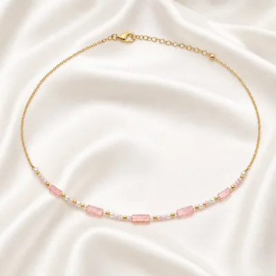 colar dourado rosa 12 modelos opção K Cinco Barras Rosa em cetim marfim