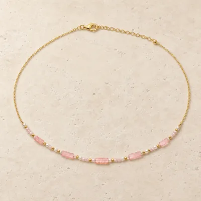 colar dourado rosa 12 modelos opção K Cinco Barras Rosa em pedra clara