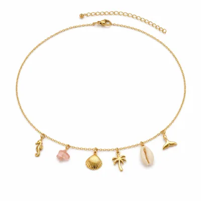colar dourado rosa 12 modelos opção L Seis Amuletos Costeiros em fundo branco