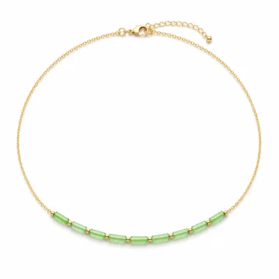 colar dourado verde com pérolas e amuletos, K — Tubos Verde-Claro Minimalistas, em fundo branco, referencia 85182-05