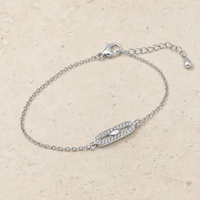 pulseira com cristais prateado em pedra clara de tom quente, referência 85203-01