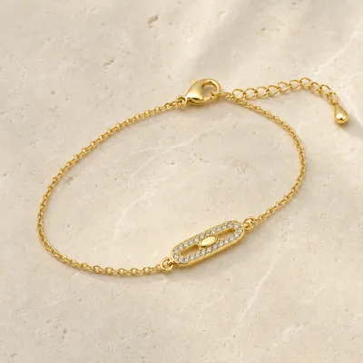 pulseira com cristais dourado em pedra clara de tom quente, referência 85203-01