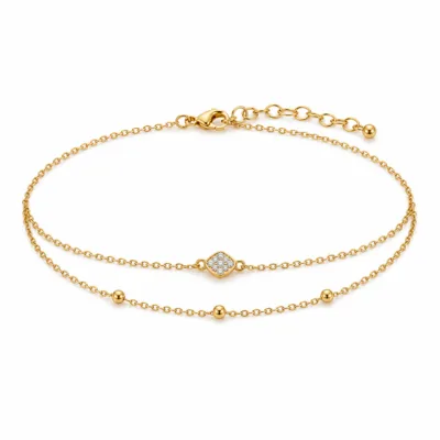 pulseira dupla com cristais dourado em fundo branco, referência 85203-02
