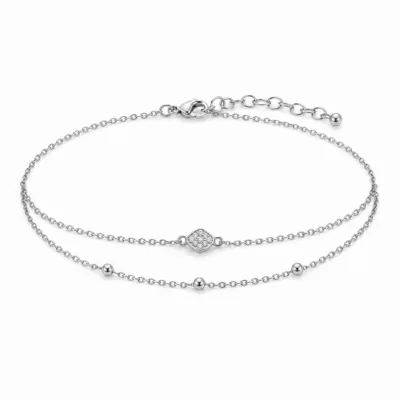 pulseira dupla com cristais prateado em fundo branco, referência 85203-02