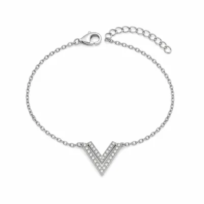 pulseira com duplo V prateado em fundo branco, referência 85203-03
