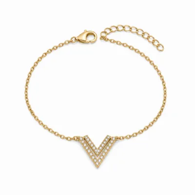 pulseira com duplo V dourado em fundo branco, referência 85203-03