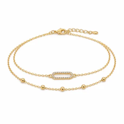 pulseira dupla com elo oval dourado em fundo branco, referência 85203-04