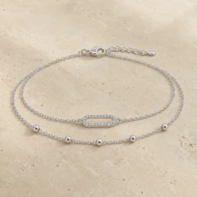 pulseira dupla com elo oval prateado em pedra clara de tom quente, referência 85203-04