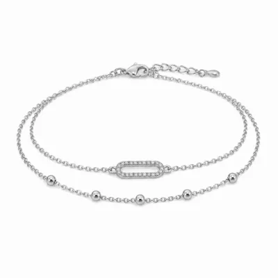 pulseira dupla com elo oval prateado em fundo branco, referência 85203-04