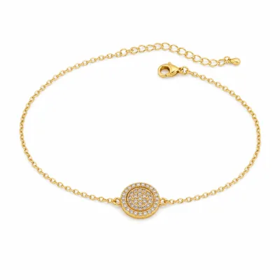 pulseira com medalhão circular dourado em fundo branco, referência 85203-05