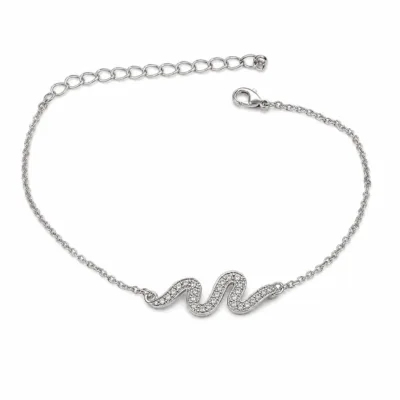 pulseira com ondas de cristais prateado em fundo branco, referência 85203-06
