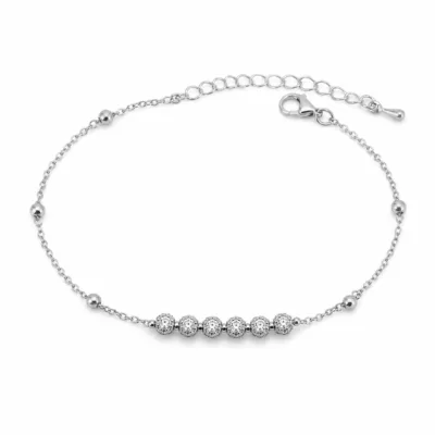 pulseira com seis contas de cristais prateado em fundo branco, referência 85203-07