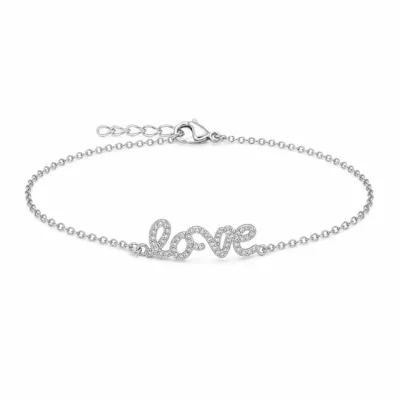 pulseira Love com cristais prateado em fundo branco, referência 85203-11