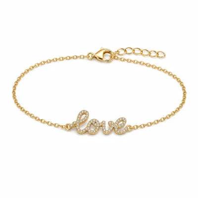 pulseira Love com cristais dourado em fundo branco, referência 85203-11
