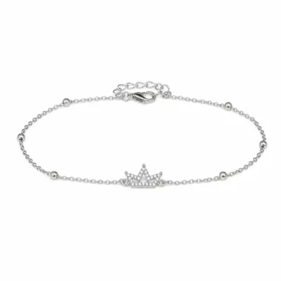 pulseira com coroa de cristais prateado em fundo branco, referência 85203-12