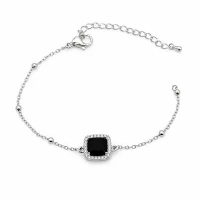pulseira dupla com cristais prateado em fundo branco, referência 85204-02