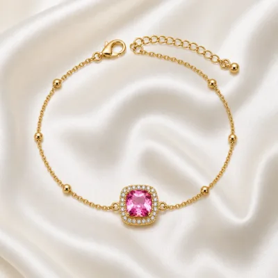 pulseira dupla com cristais dourado em cetim marfim, referência 85204-04