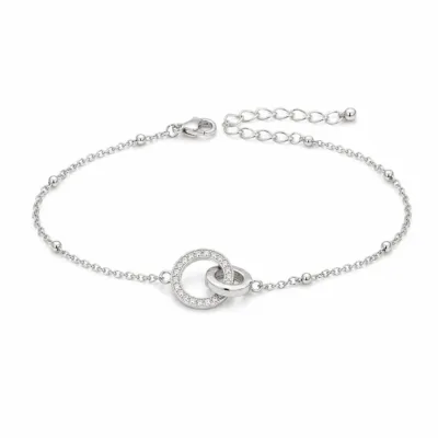 pulseira dupla com cristais prateado em fundo branco, referência 85204-06
