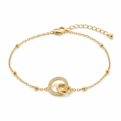 pulseira dupla com cristais dourado em fundo branco, referência 85204-06