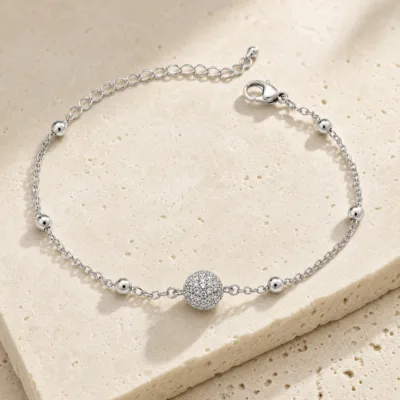 pulseira esfera pavé prateada em pedra clara, referência 85204-07