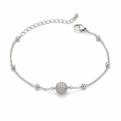 pulseira esfera pavé prateada em fundo branco, referência 85204-07