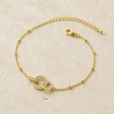 pulseira dupla com cristais dourado em pedra clara de tom quente, referência 85204-08