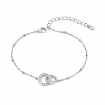 pulseira dupla com cristais prateado em fundo branco, referência 85204-08
