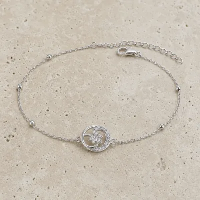 pulseira com roseta de cristais prateado em pedra clara de tom quente, referência 85204-10
