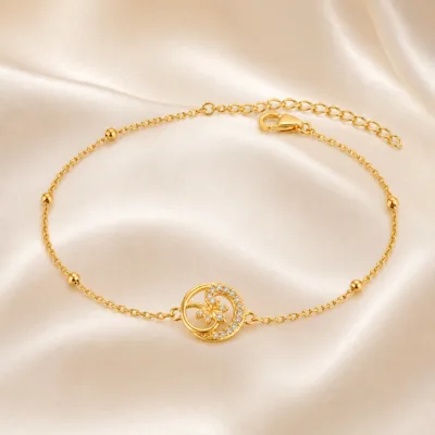 pulseira com roseta de cristais dourado em cetim marfim, referência 85204-10