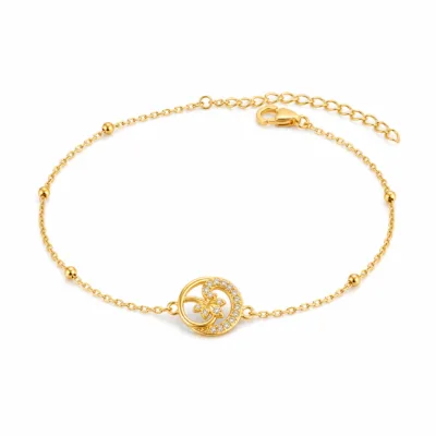 pulseira com roseta de cristais dourado em fundo branco, referência 85204-10