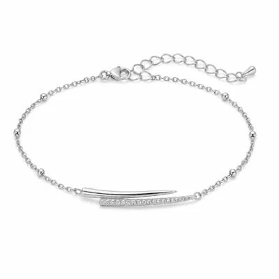 pulseira com barras assimétricas prateado em fundo branco, referência 85204-13