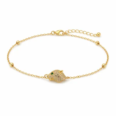 pulseira com cabeça de pantera dourado em fundo branco, referência 85204-14