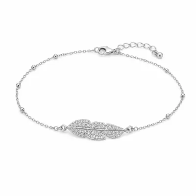 pulseira com duas penas de cristais prateado em fundo branco, referência 85204-15
