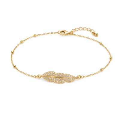 pulseira com duas penas de cristais dourado em fundo branco, referência 85204-15