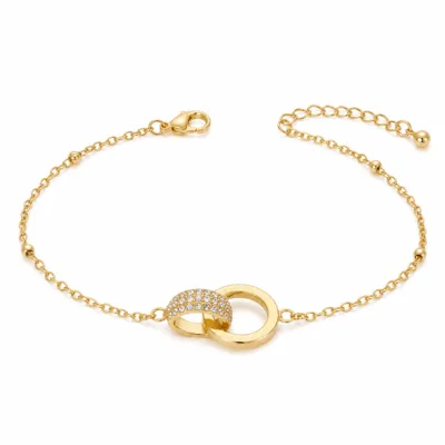 pulseira com dois círculos entrelaçados dourado em fundo branco, referência 85204-17